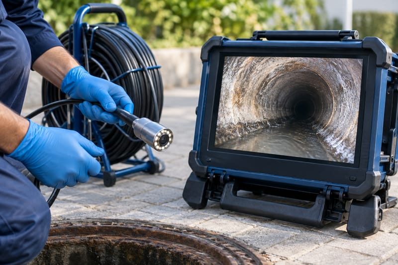 Inspection vidéo d’une canalisation à la caméra.